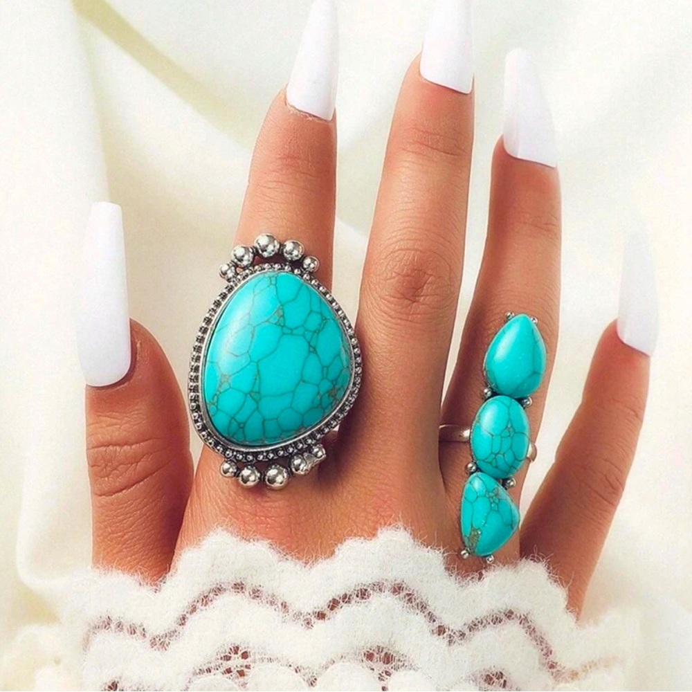 Bohemian Style Turquoise Ring Set